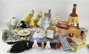 Assorted collectables, to include a Wade Bells whisky decanter, Quartz carriage clock,