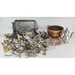 A large collection of silver plated wares, to include an oak bowl,