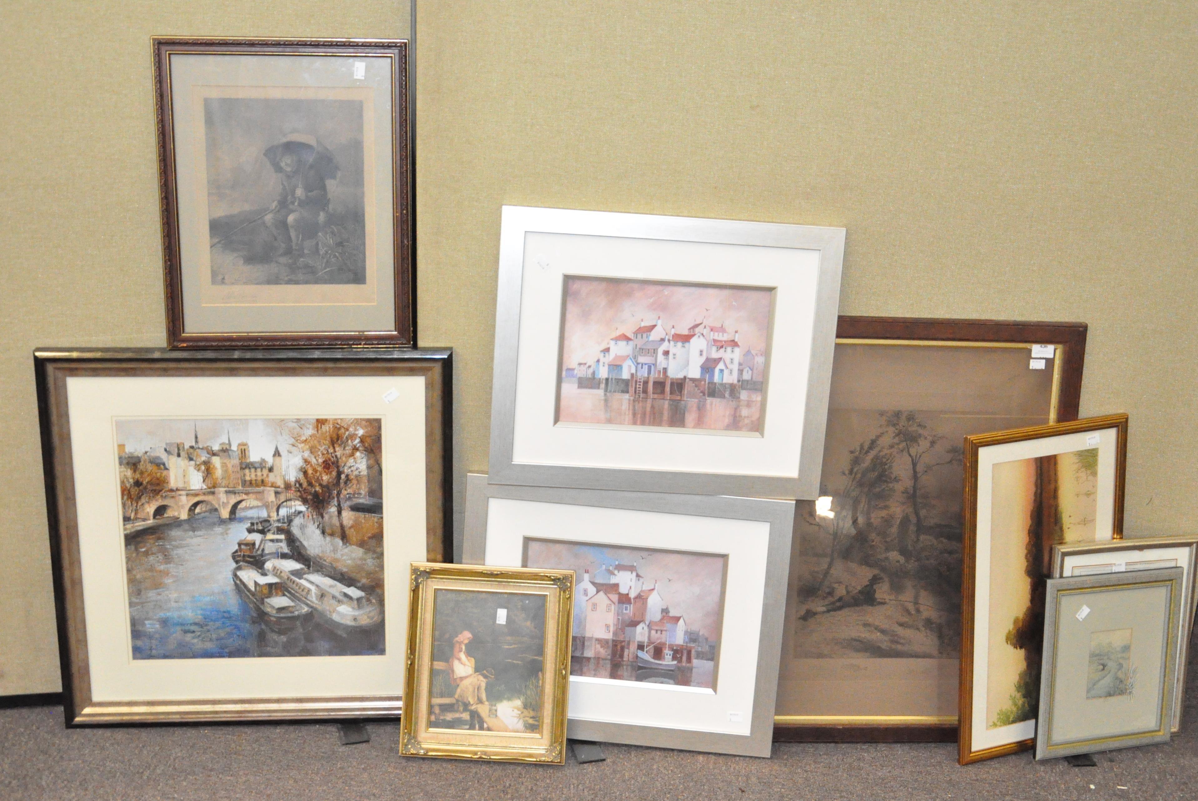 A collection of nine rural and countryside themed framed pictures,