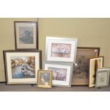 A collection of nine rural and countryside themed framed pictures,