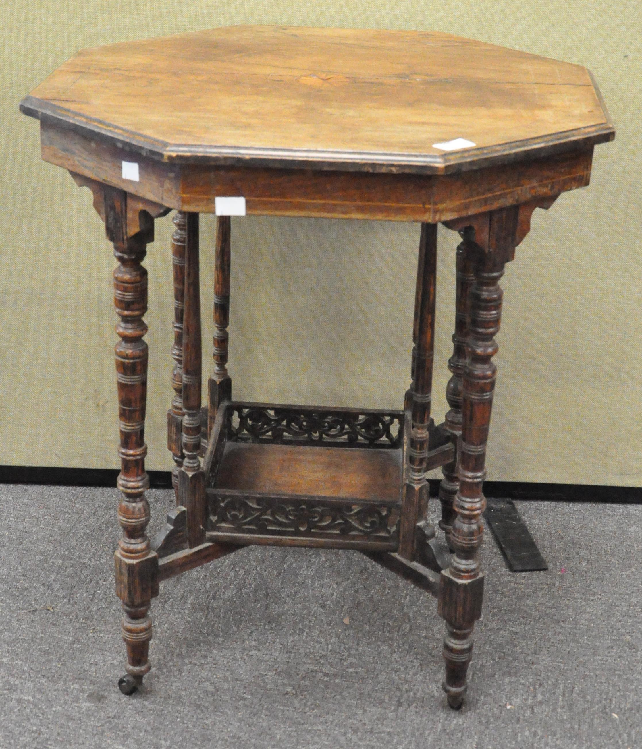 A late 19th century side table of octagonal form with inlaid decoration to the top, - Image 2 of 2