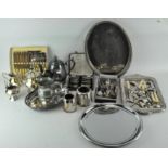 An assortment of silver plated wares, including trays,