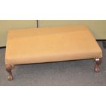A Georgian style rectangular stool with upholstered top, raised on claw and ball feet,