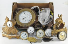 Two boxes of clocks and clock related parts,
