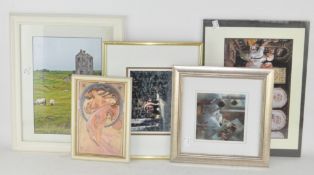 A collection of five framed and glazed prints,