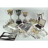 An exstensive collection of silver plated wares, to include modern trophies by Swatkins,