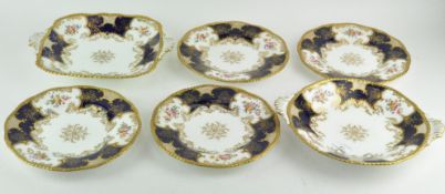 Six pieces of Coalport porcelain, retailed by Mortlocks Ltd, London,