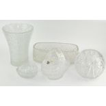 A collection of cut glass, including a lead crystal basket, vases and more,