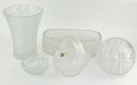 A collection of cut glass, including a lead crystal basket, vases and more,