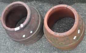 A pair of terracotta rhubarb forcers,