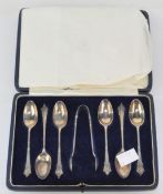 A set of six silver teaspoons, by Mappin and Webb, hallmarked London 1929,