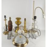 A collection of assorted lamps, to include a brass oil lamp base,