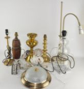 A collection of assorted lamps, to include a brass oil lamp base,