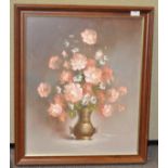 An oil on canvas, Still Life of flowers in an Isnik vase, signed Monsieur lower right,