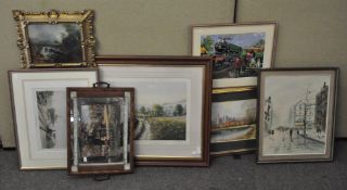 Assorted framed and glazed pictures and prints, including images of railway interest,