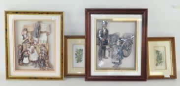 A group of four vintage 3D pictures, depicting 19th century scenes,