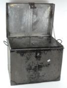 A large metal storage container, two handled,