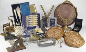 A collection of assorted metalware, to include brass Gurkha kukri knife ornament,