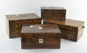 A group of four late 19th/early 20th century boxes, including a rosewood example,