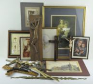 A collection of religious items, mostly relating to Christianity,