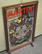 A vintage Martini vermouth vino Martini Rossi advertising wall mirror, in wooden frame,