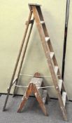 A set of wooden step ladders, 181cm high,