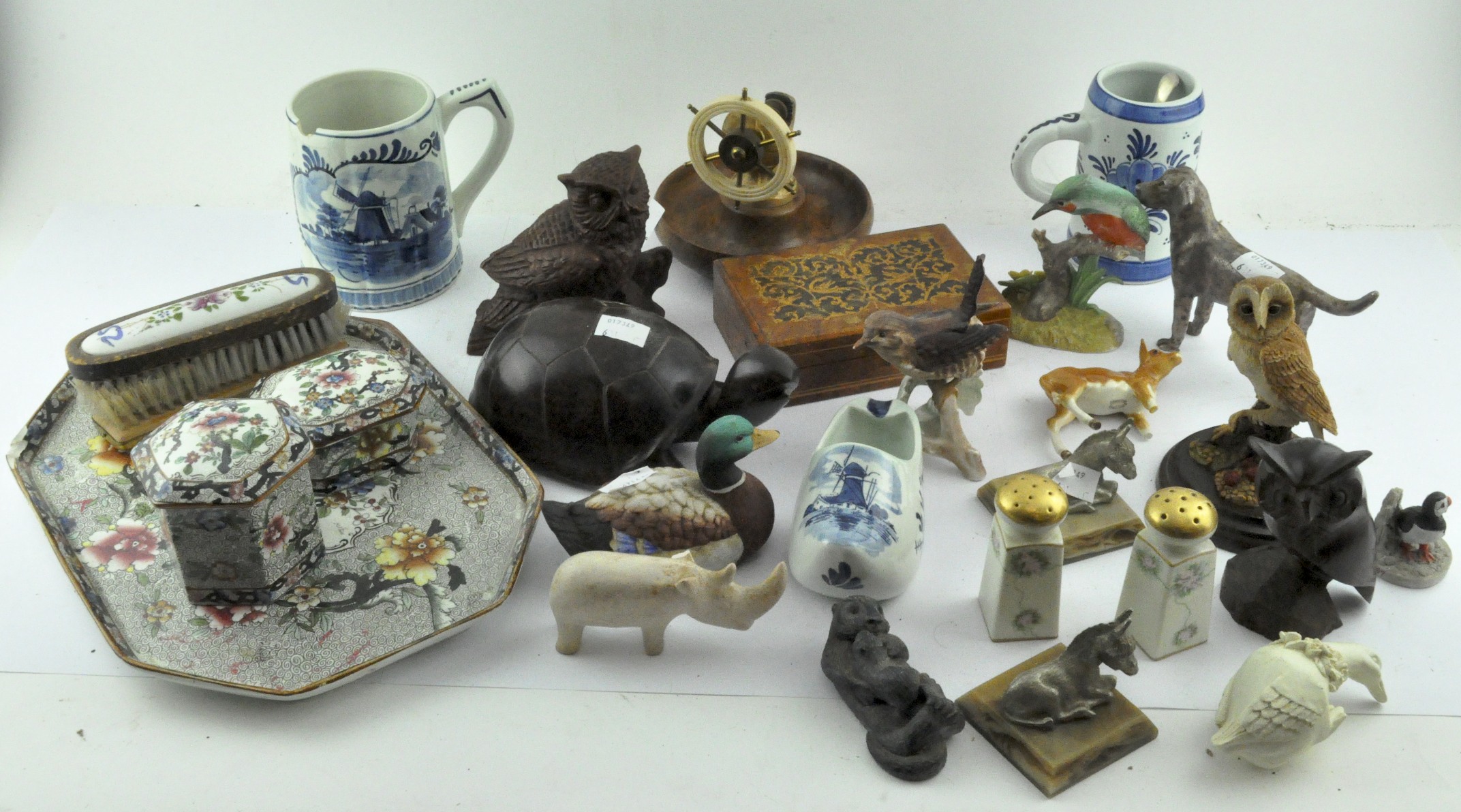 Assorted collectables, to include a carved hardwood tortoise,