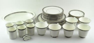 A Royal Doulton 'Sarabande' tea and dinner service, with silvered and black bands,