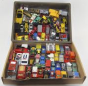 Two trays of die cast toy vehicles,