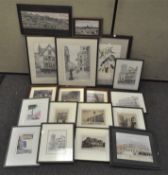 A collection of prints and watercolours, including Bygone Bristol architectural prints by Griffin,