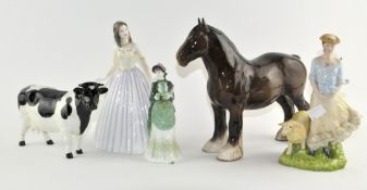 A group of assorted ceramics, to include Royal Doulton lady "Happy Birthday", Coalport lady,