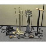 Assorted items, to include a Lezyne bicycle pump, brass and metal and fire irons,