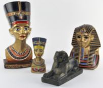 A group of novelty Egyptian models including Pharaohs and Sphinxes,