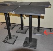 Five Pedralli Italian cast metal bar height table bases with squared table tops,