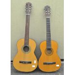 Two acoustic guitars, including a Hokada example,