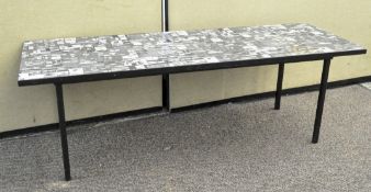 A 1970's psibly Conrn retro laminate top coffee table, all raised on a metal framed base,