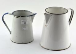 Two vintage enamel pouring jugs, one stamped 'made in Republic of Ireland' to base,