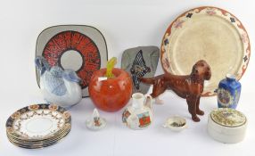 Assorted ceramics, to include a German wall plate, Studio fish plaque,