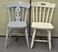 Two vintage painted dining chairs,