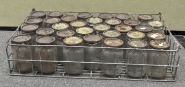 A group of vintage Kilner glass jam jars and covers (one crate)