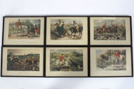 A set of six hunting prints after John Leach, in ebonised frames,