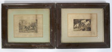 Two sepia hunting prints,'Not at Home' and 'The Good Old Days', late 19th/early 20th century,