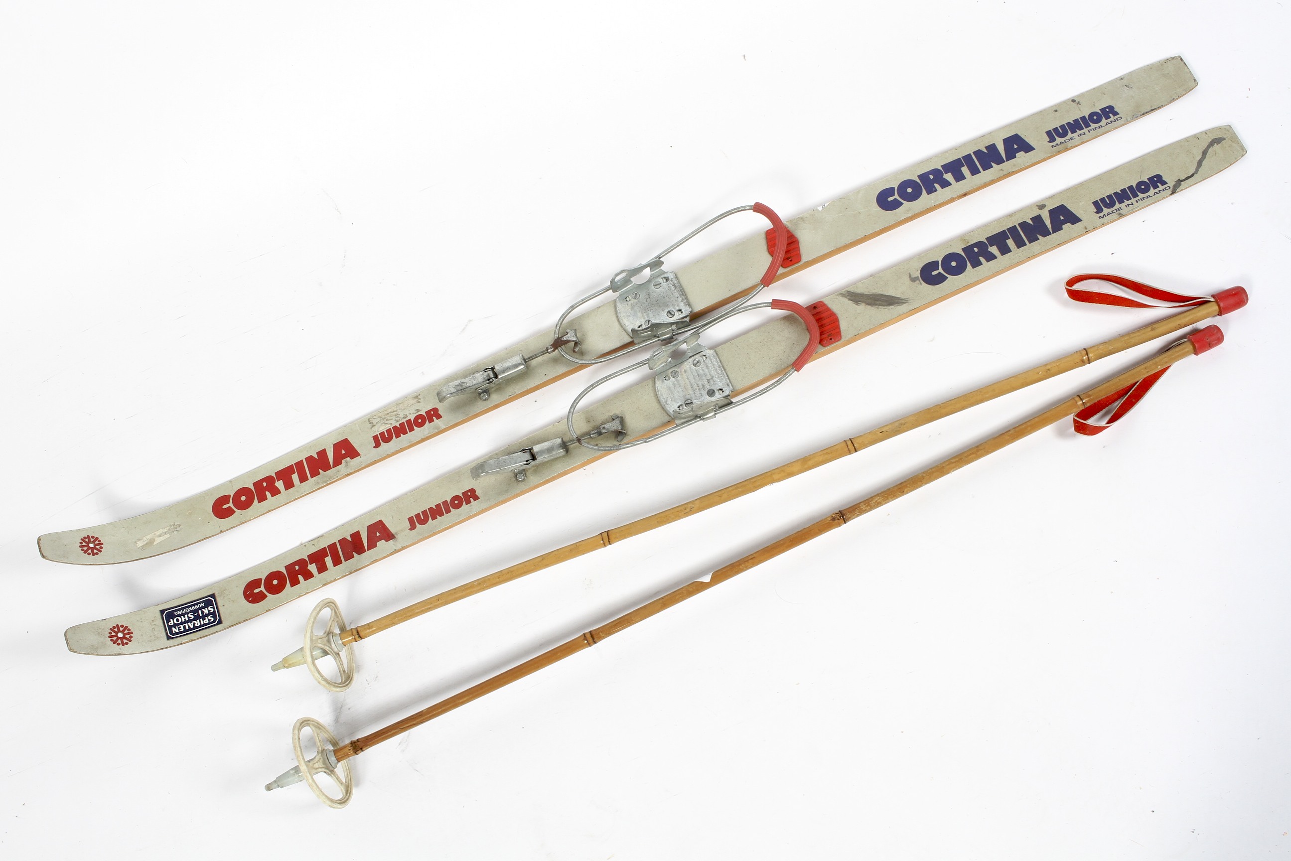 A set of vintage Cortina (Finnish) Junior skis,
