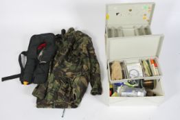 A collection of fishing equipment, in two boxes, including: fishing tackle, hooks,