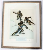 A print of Skiers, 'Les Arcs, Bourg Sainte Mauricce', for the Coupe du Monde, Ski Alpin 2001,