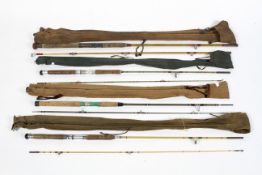 Four fibreglass fishing rods including three x two-piece spinning rods