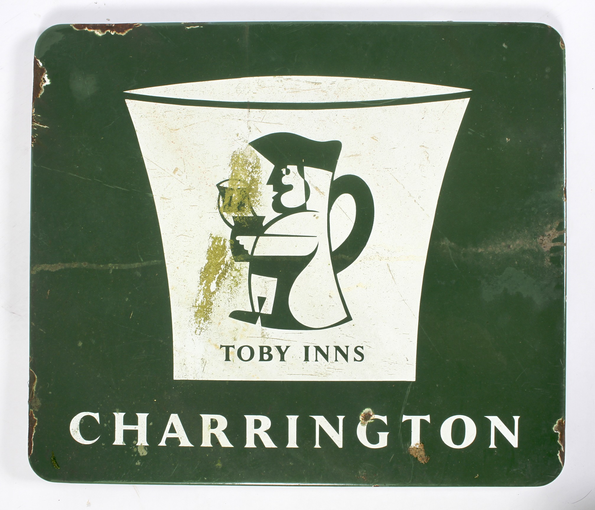 A vintage enamel Toby Inns Charrington advertising sign, of rectangular form, pierced for hanging,