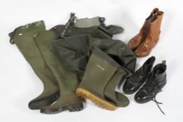 Two pairs of fishing waders; together with two pairs of boots,