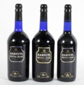 Three bottles of Harveys Bristol Cream sherry (sealed)