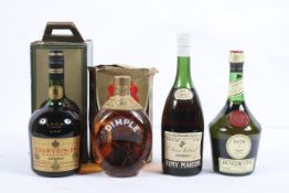 A bottle of Remy Martin fine Champagne Cognac, 70%, together with a bottle of Benedictine,